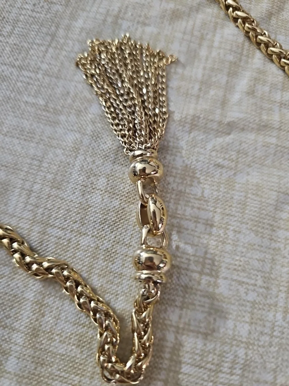 Elegant Gold Tone Braided Chain Belt with Tassel Detail – 44